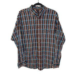 Panhandle Slim Mens Plaid Button-Down Shirt Sz M Brown/Blue Long Sleeve Western